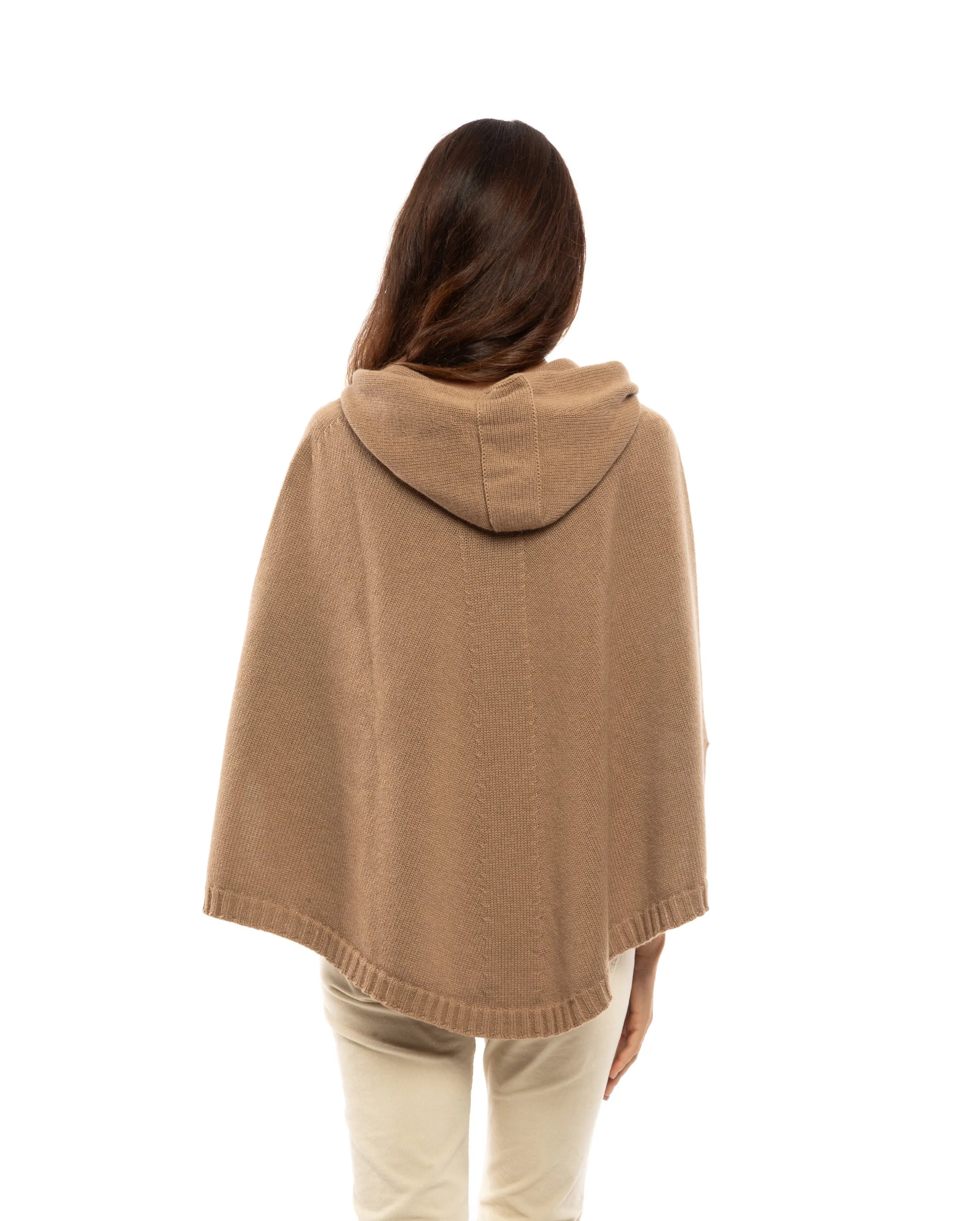 NEW FALL 24 - Pure Cashmere Hoodie Poncho Camel