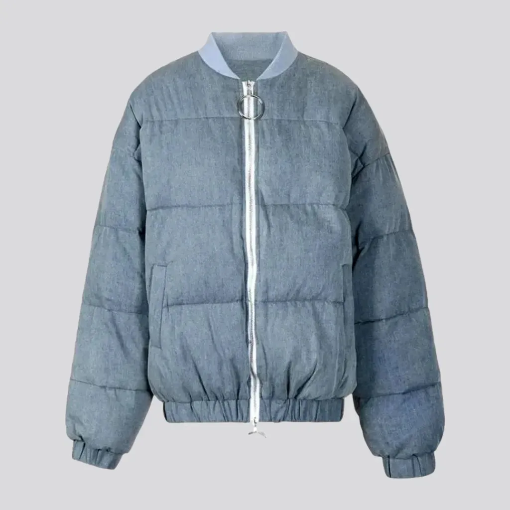 Oversized women's denim puffer jacket