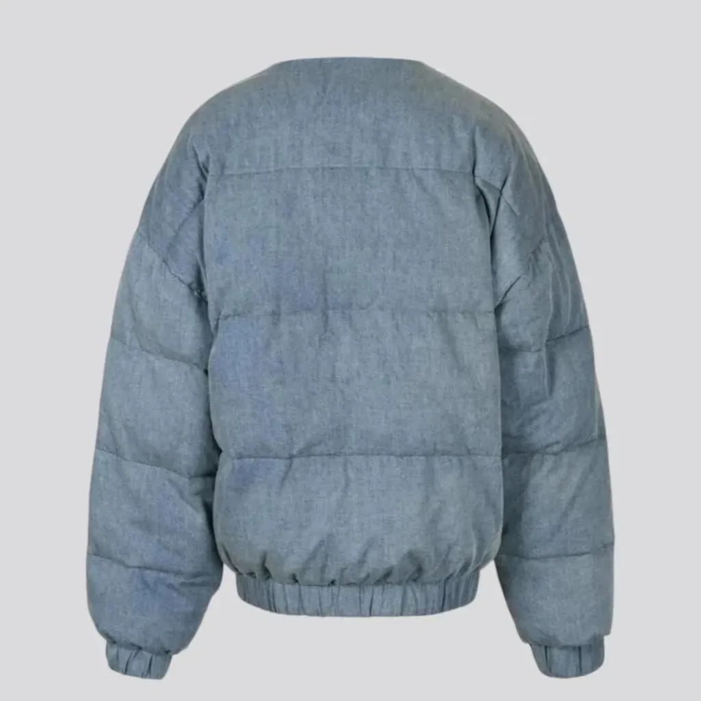 Oversized women's denim puffer jacket