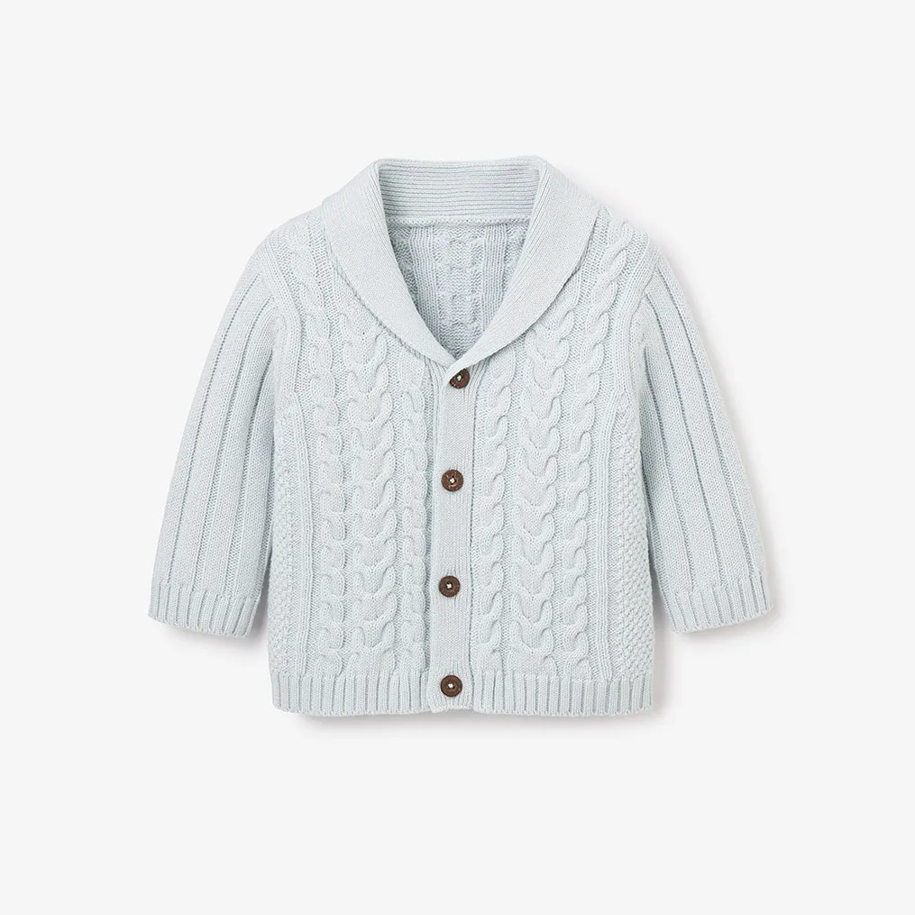 Pale Blue Horseshoe Cable Knit Baby Cardigan