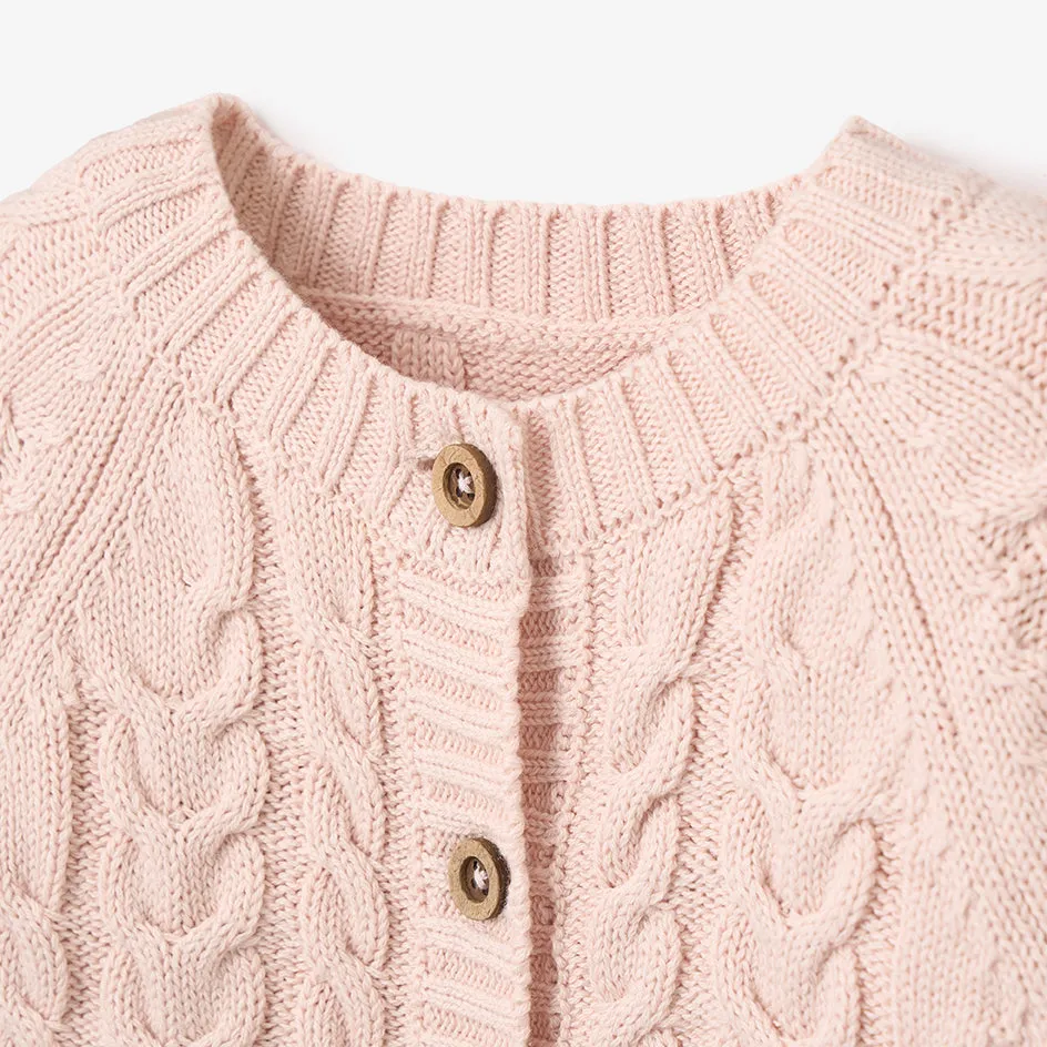 Pale Pink Horseshoe Cable Knit Baby Cardigan