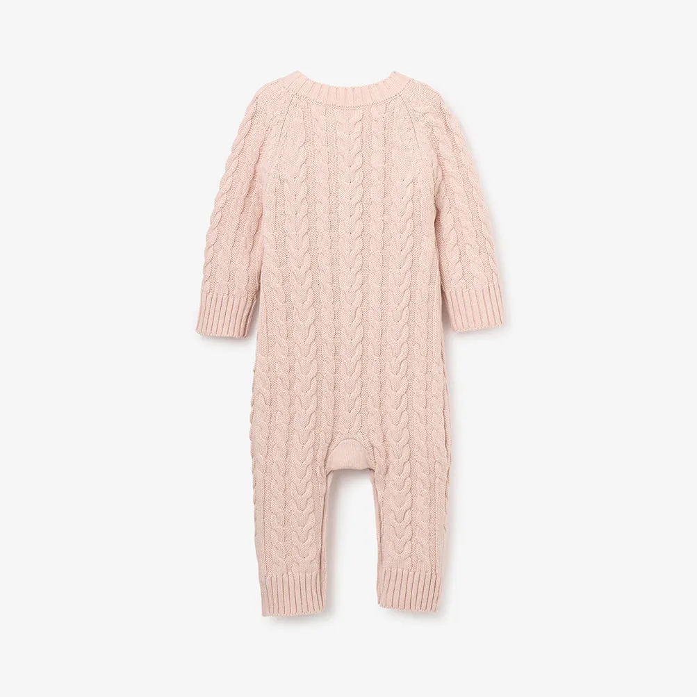 Pale Pink Horseshoe Cable Knit Baby Jumpsuit