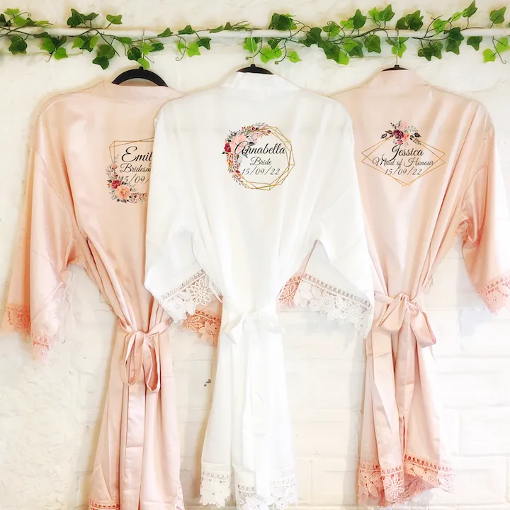 Peach & Burgundy Wedding Dressing Robe