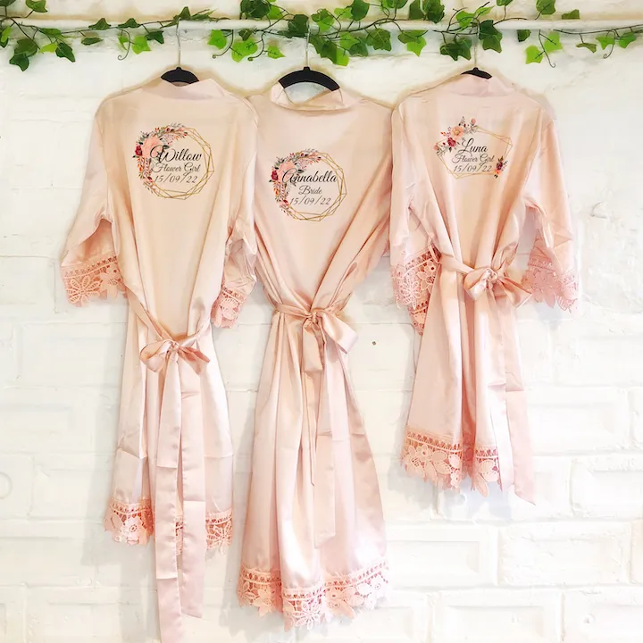 Peach & Burgundy Wedding Dressing Robe