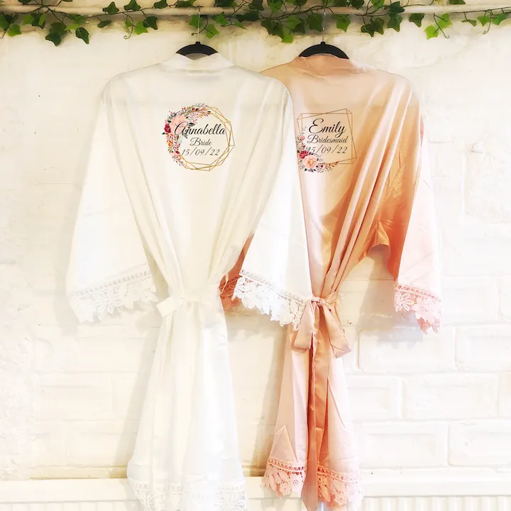 Peach & Burgundy Wedding Dressing Robe