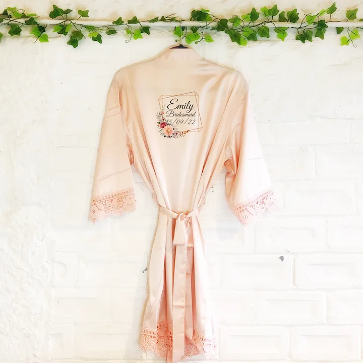 Peach & Burgundy Wedding Dressing Robe