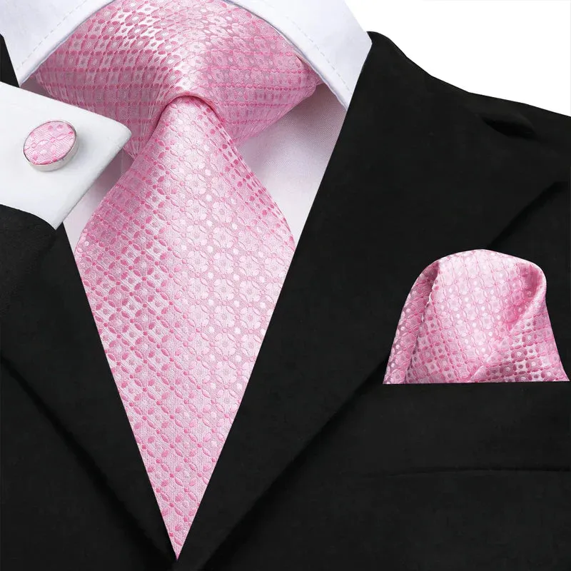 Pink Green Red Solid Tie Pocket Square Cufflinks Gift Box Set