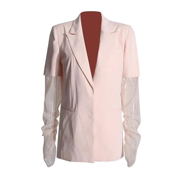 Pre Order:  Solid Patchwork Mesh Long Sleeve Blazer