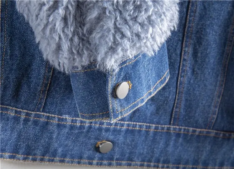 Pre Order:  Wool Collar Sleeves Denim Jacket