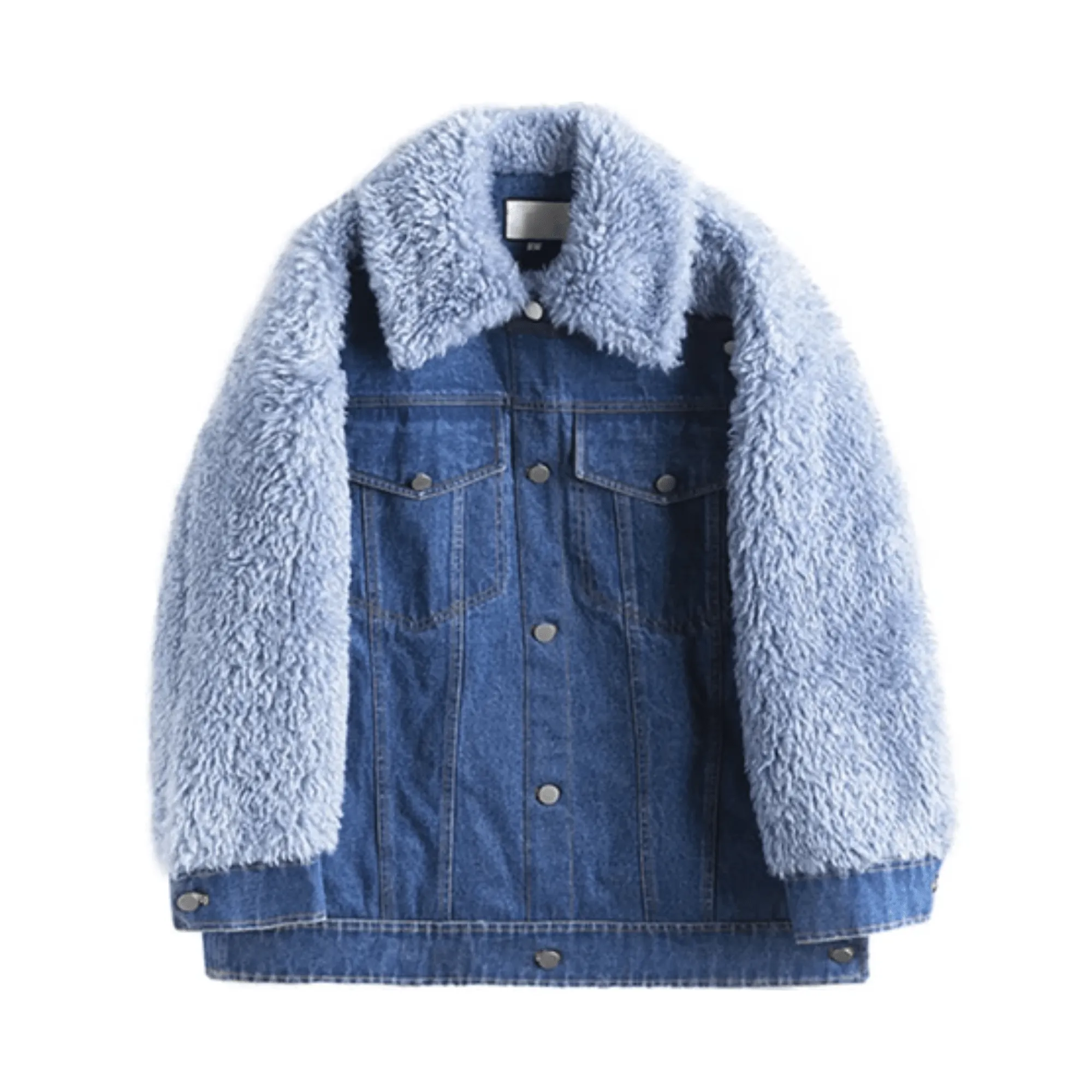 Pre Order:  Wool Collar Sleeves Denim Jacket