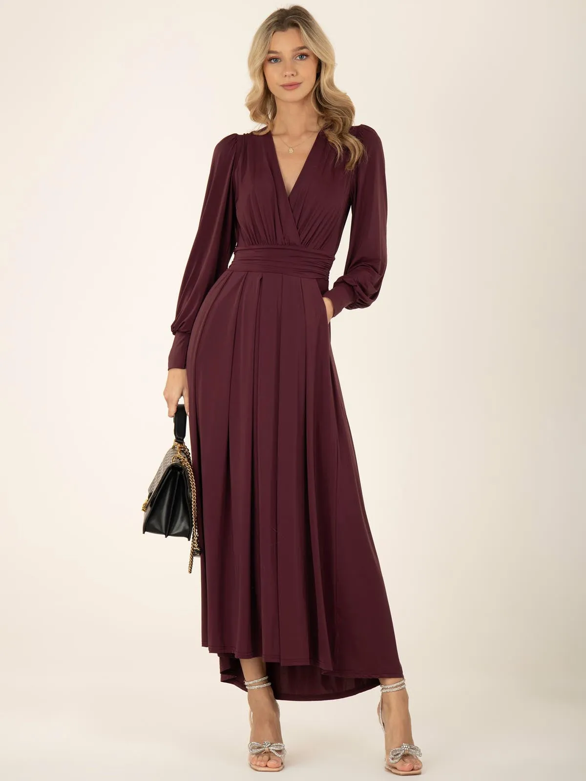 Rashelle Jersey Long Sleeve Maxi Dress, Burgundy