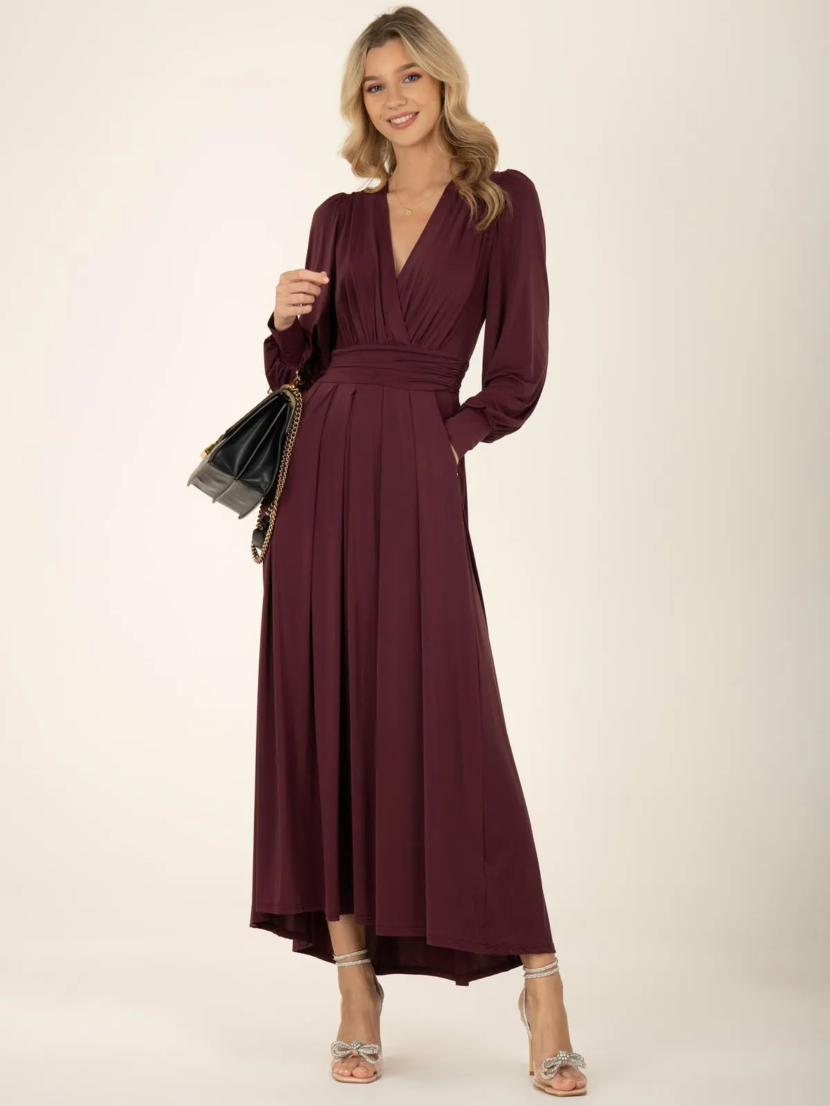 Rashelle Jersey Long Sleeve Maxi Dress, Burgundy