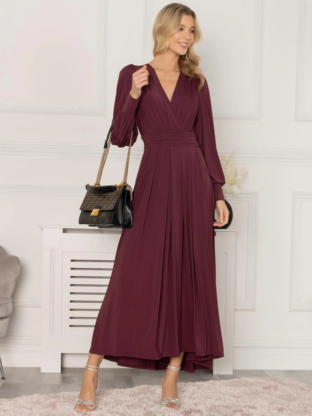 Rashelle Jersey Long Sleeve Maxi Dress, Burgundy