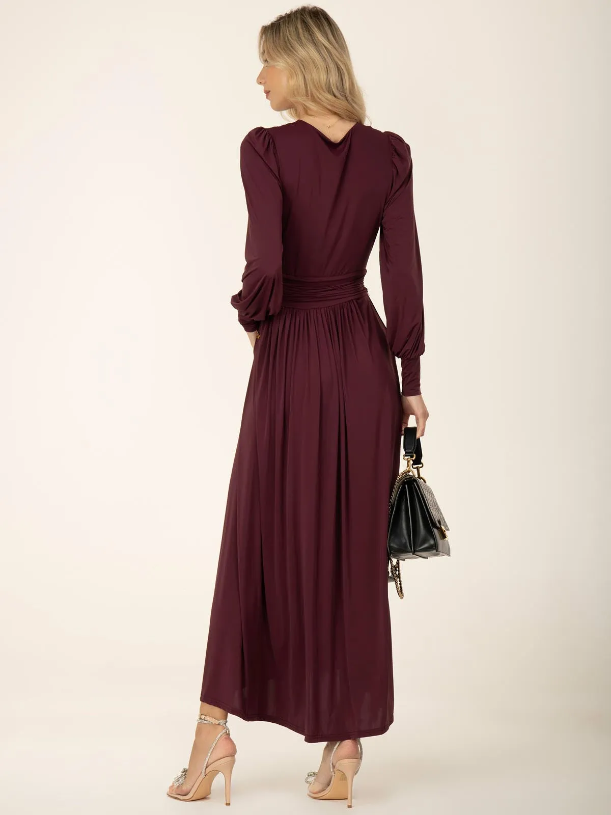 Rashelle Jersey Long Sleeve Maxi Dress, Burgundy