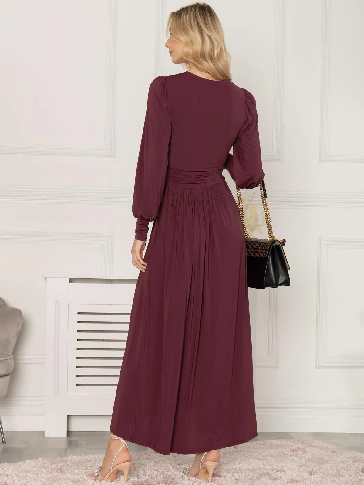 Rashelle Jersey Long Sleeve Maxi Dress, Burgundy