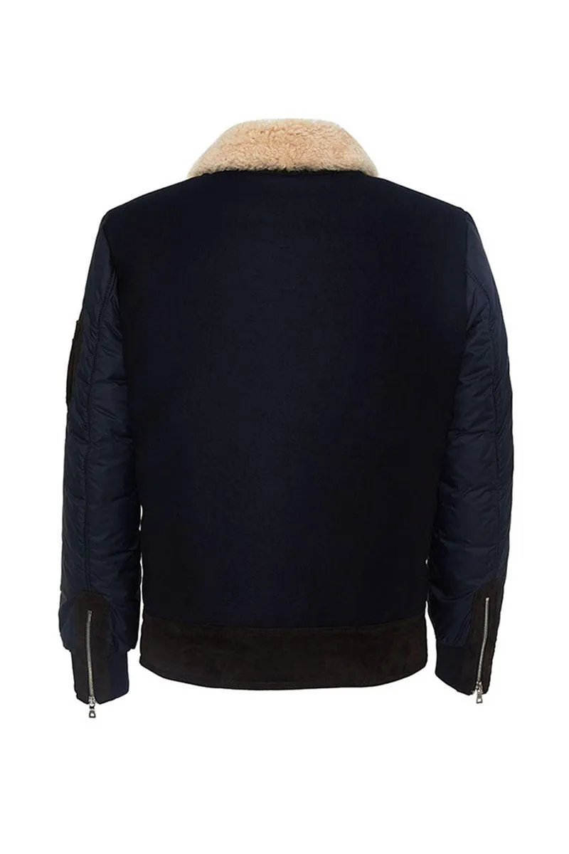 Robert Men's Aviator Wool Jacket - Navy Blue