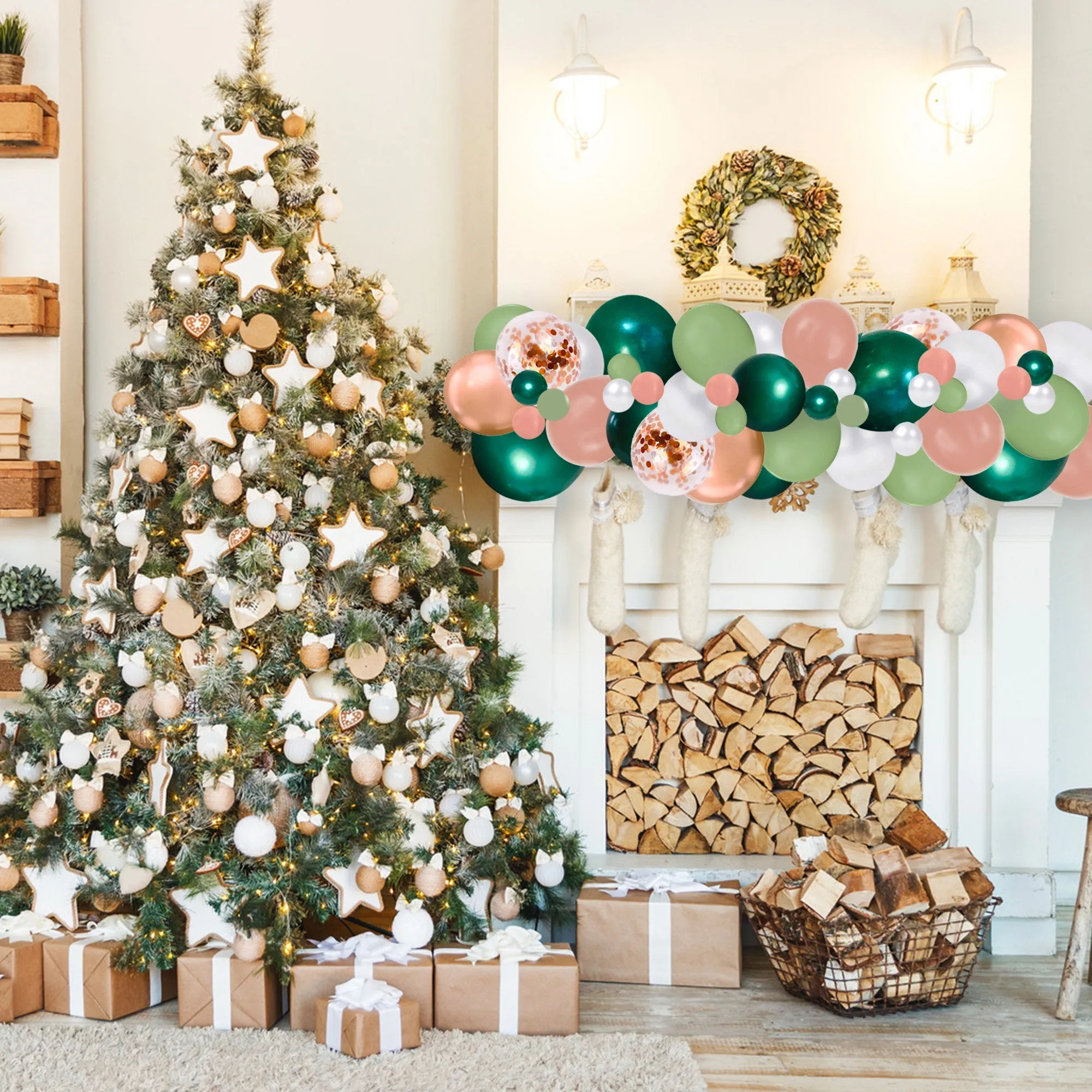 Rose Gold & Sage Christmas Confetti Balloon Garland Kit