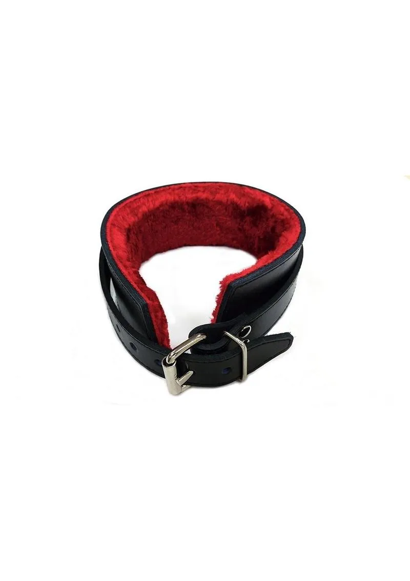 Rouge Leather Collar with Faux Fur Lining