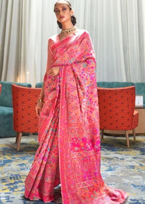 Rouge Pink Banarasi Jamawar Woven Silk Saree : Top Pick