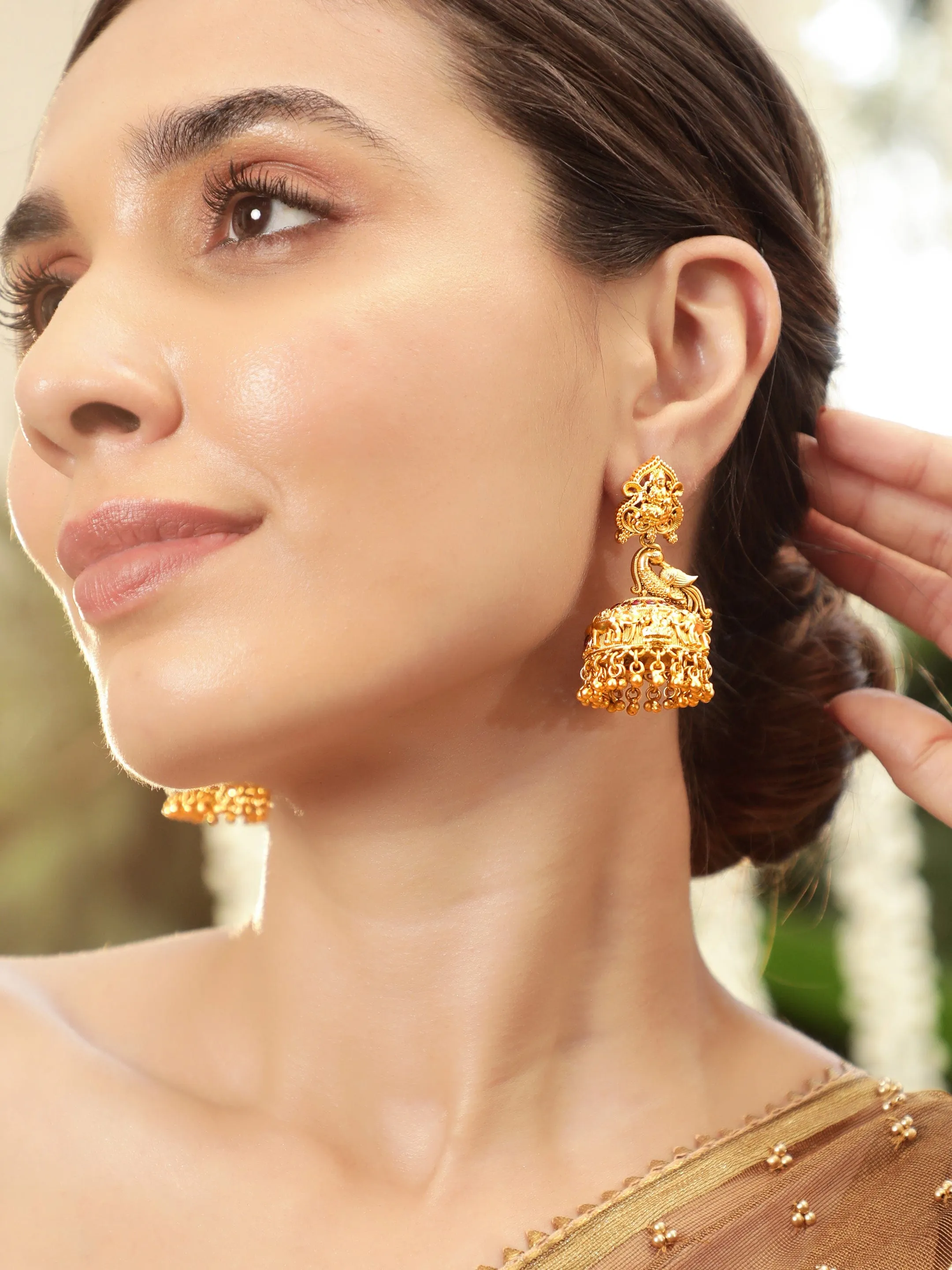 Rubans Divine Grandeur 22k Gold-Plated Temple Jhumka Earrings