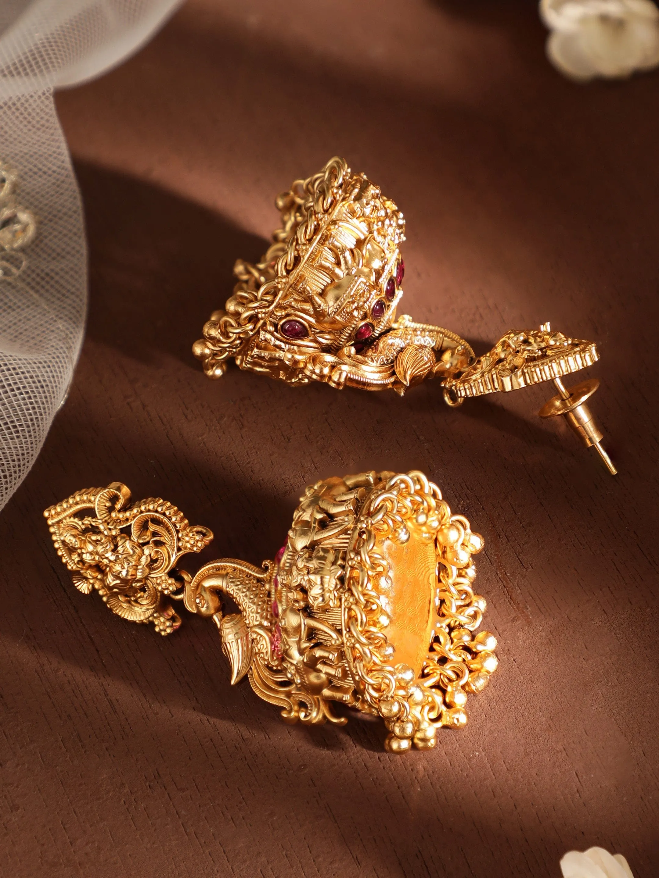 Rubans Divine Grandeur 22k Gold-Plated Temple Jhumka Earrings