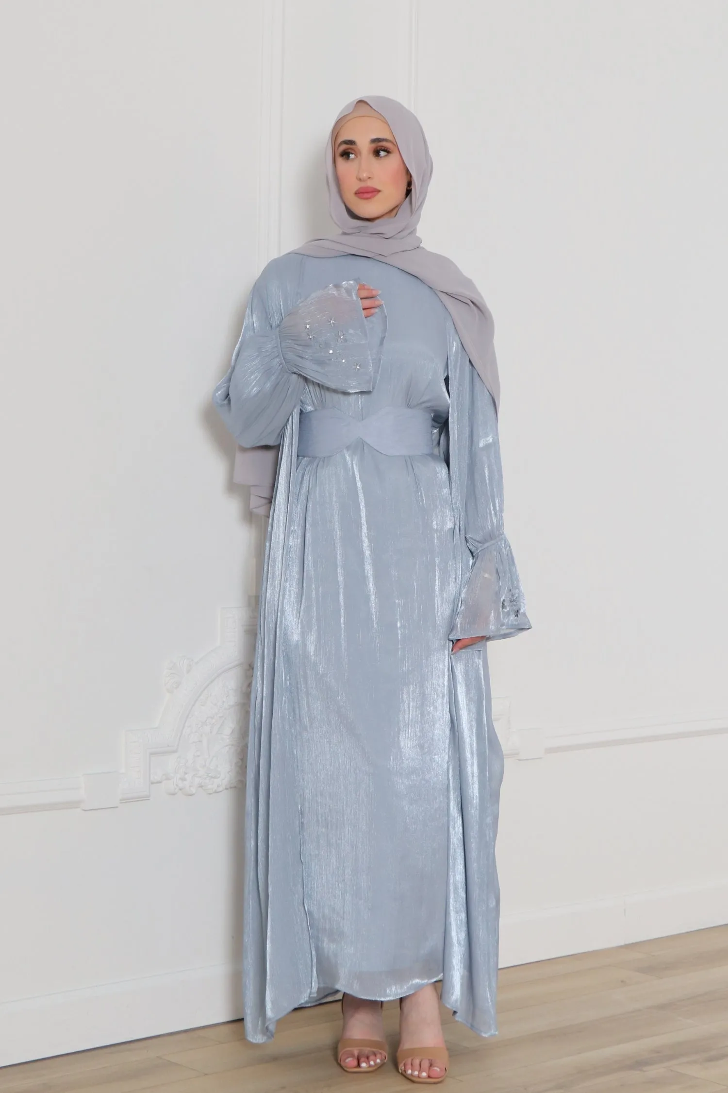 Safiya Organza Embroidery Set- Blue Gray