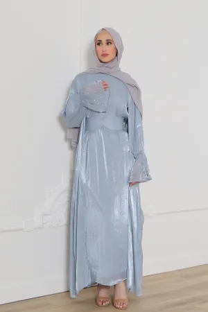 Safiya Organza Embroidery Set- Blue Gray