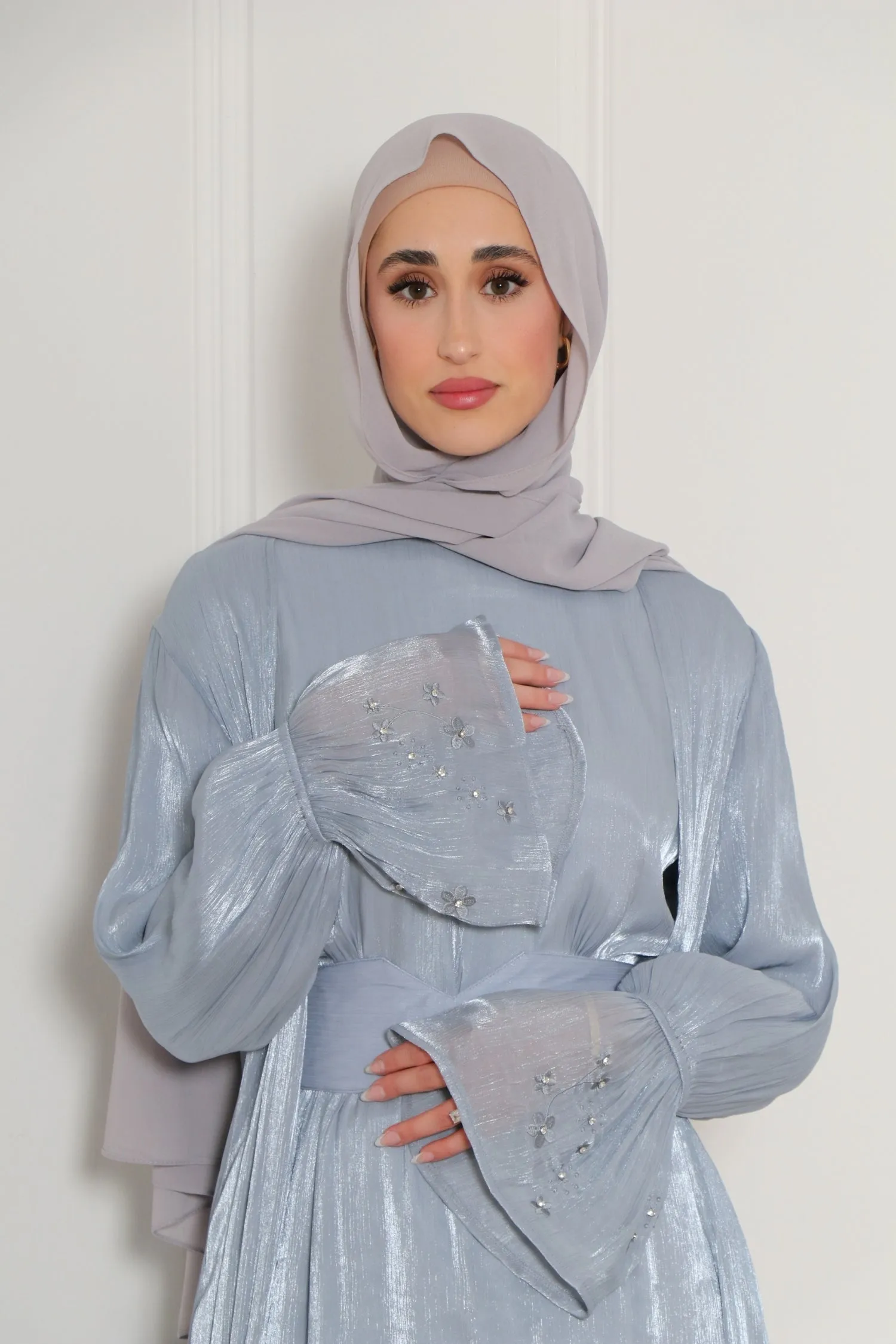 Safiya Organza Embroidery Set- Blue Gray