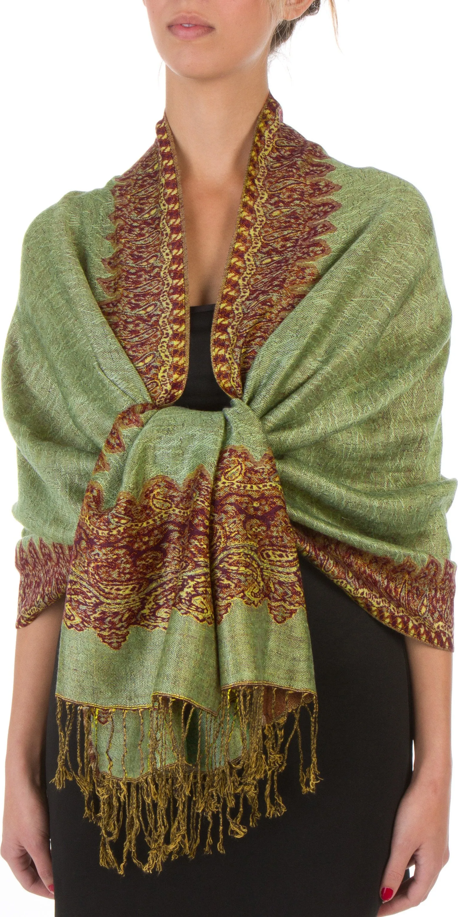 Sakkas 70" x 28" Border Pattern Layered Woven Pashmina Shawl Scarf Wrap Stole