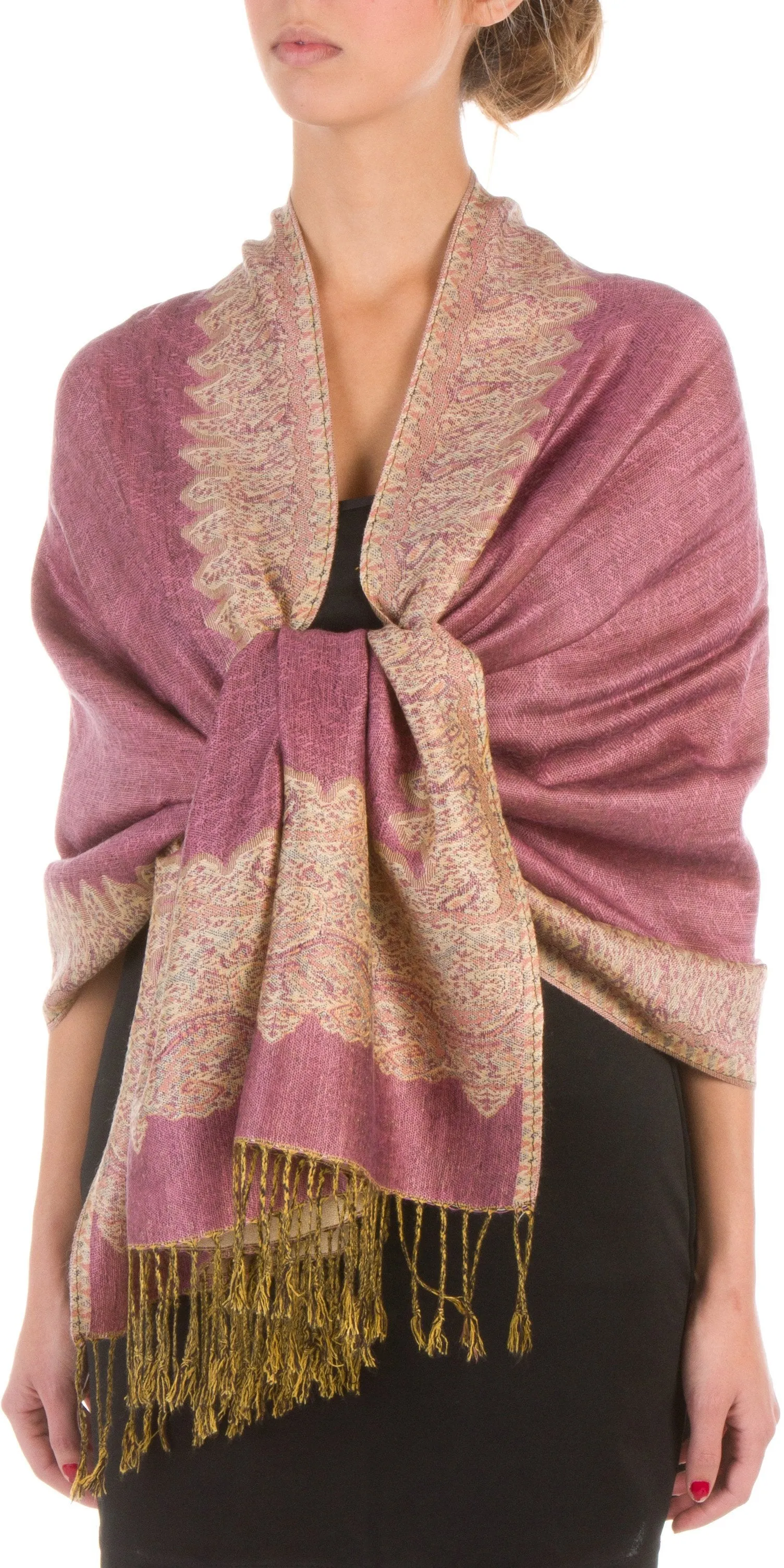 Sakkas 70" x 28" Border Pattern Layered Woven Pashmina Shawl Scarf Wrap Stole