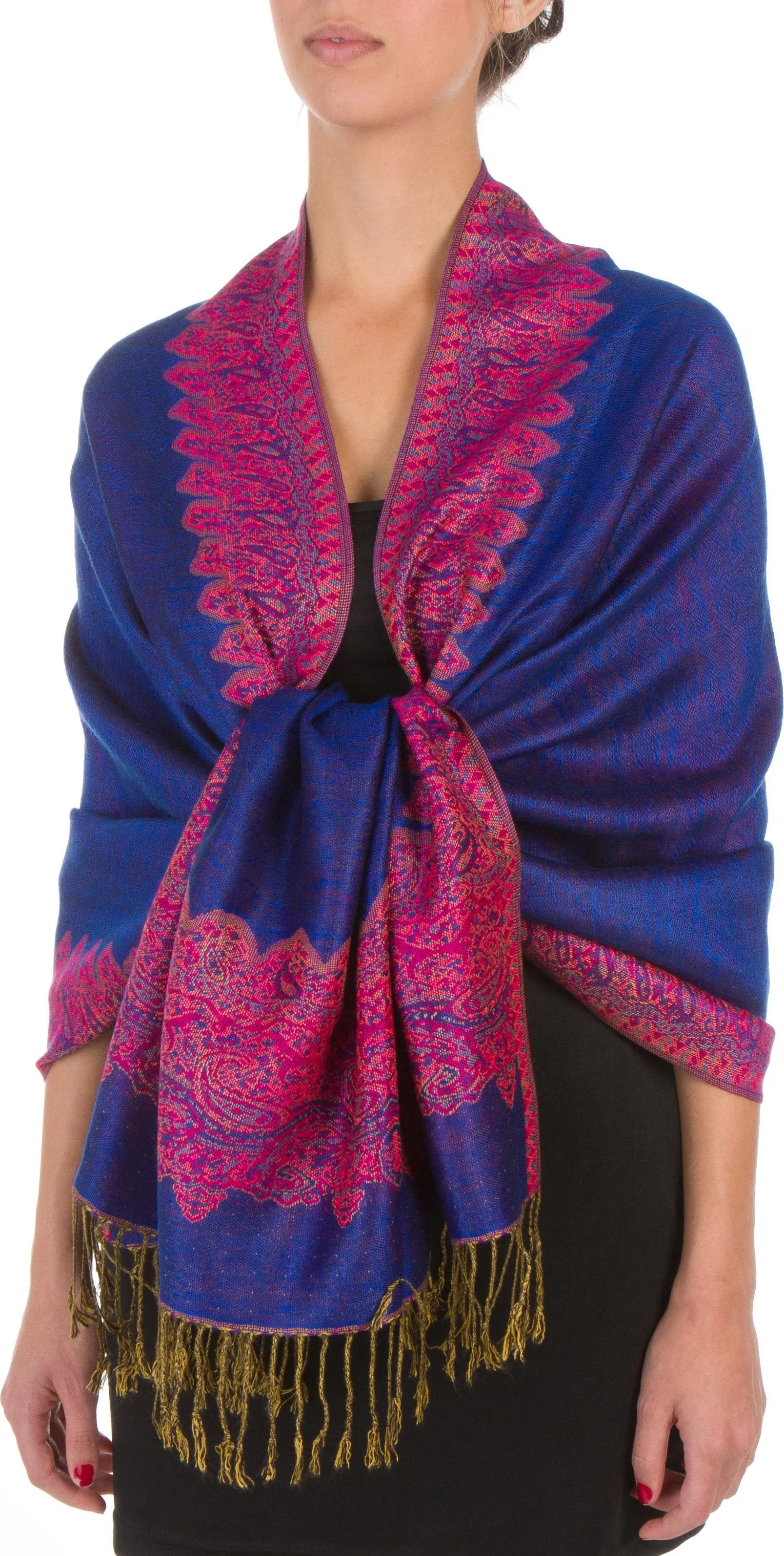 Sakkas 70" x 28" Border Pattern Layered Woven Pashmina Shawl Scarf Wrap Stole