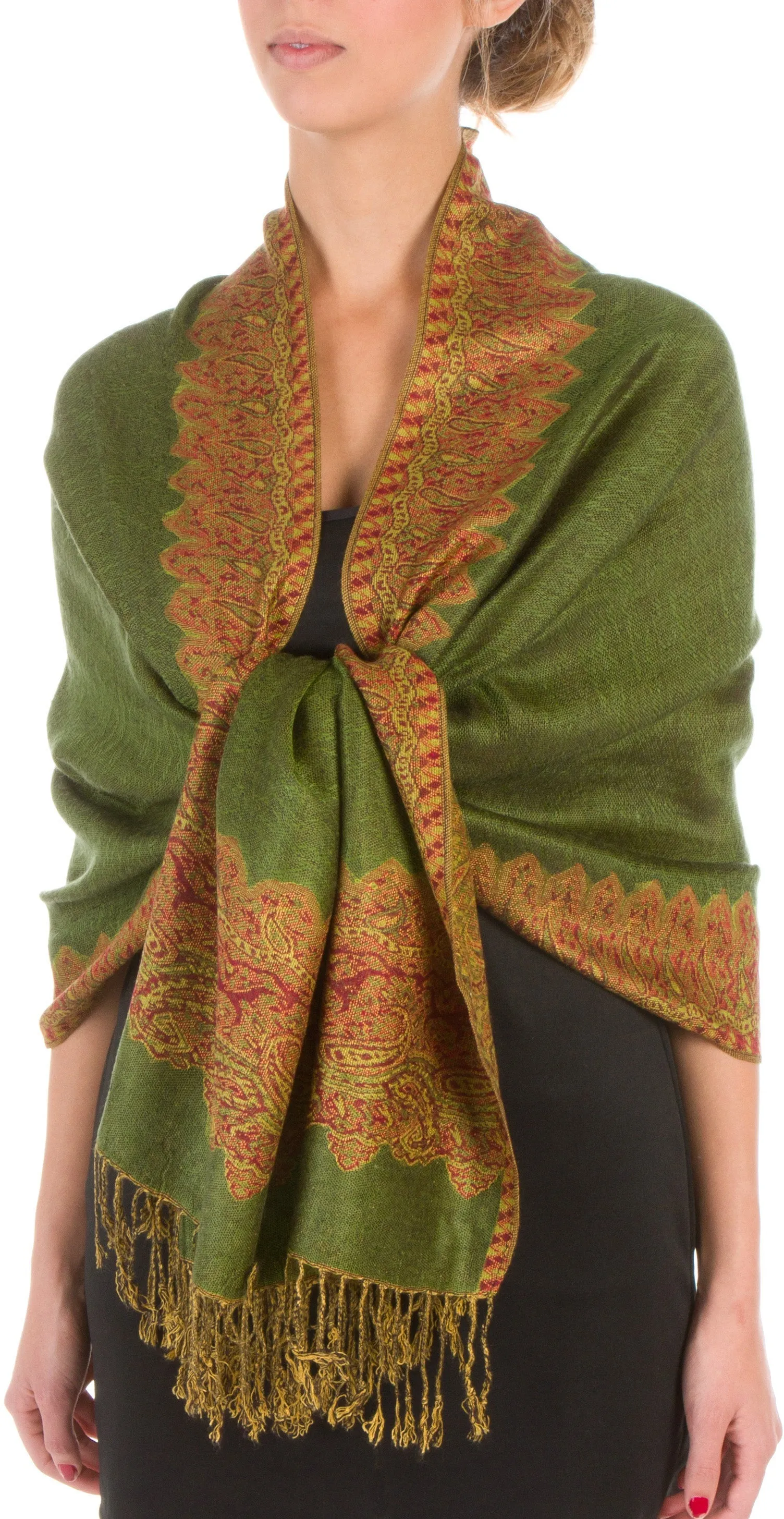 Sakkas 70" x 28" Border Pattern Layered Woven Pashmina Shawl Scarf Wrap Stole