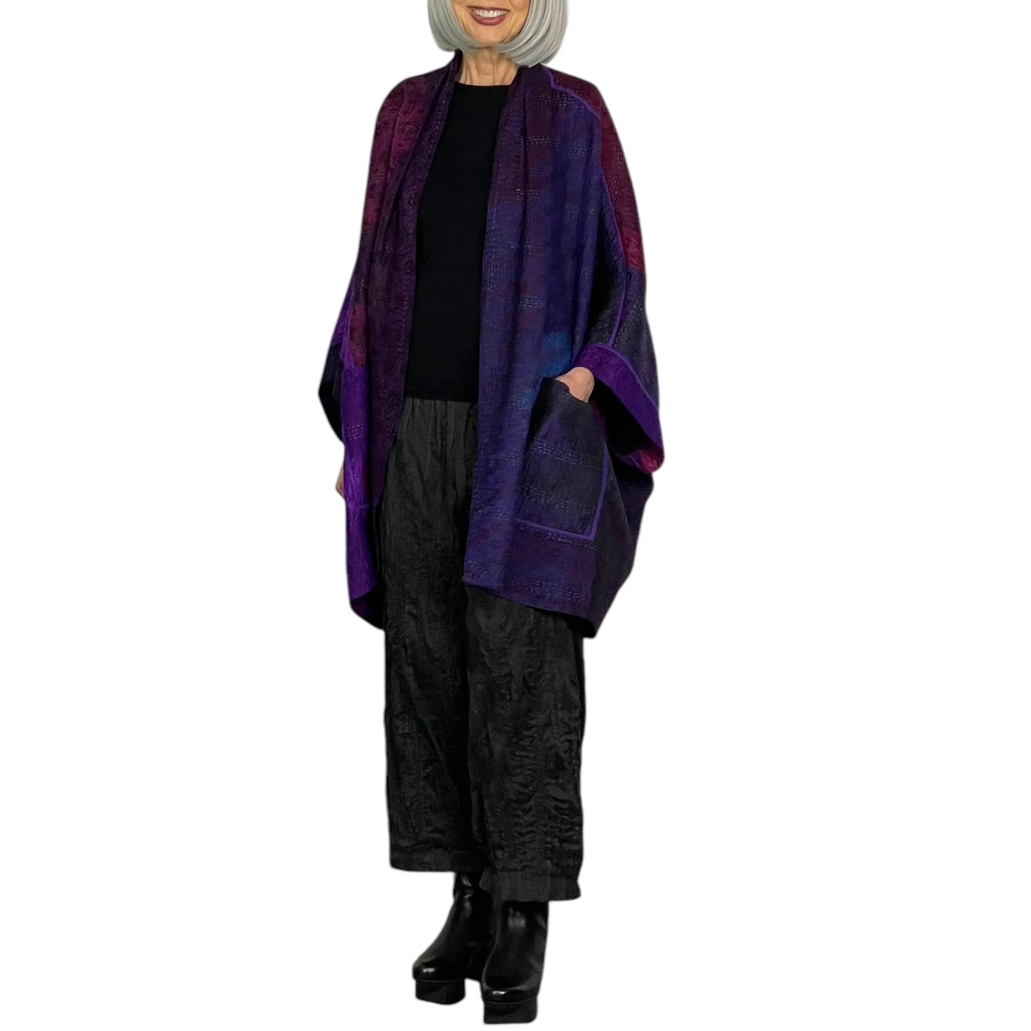 SHIBORI TIE-DYE DOUBLE COLLAR PONCHO