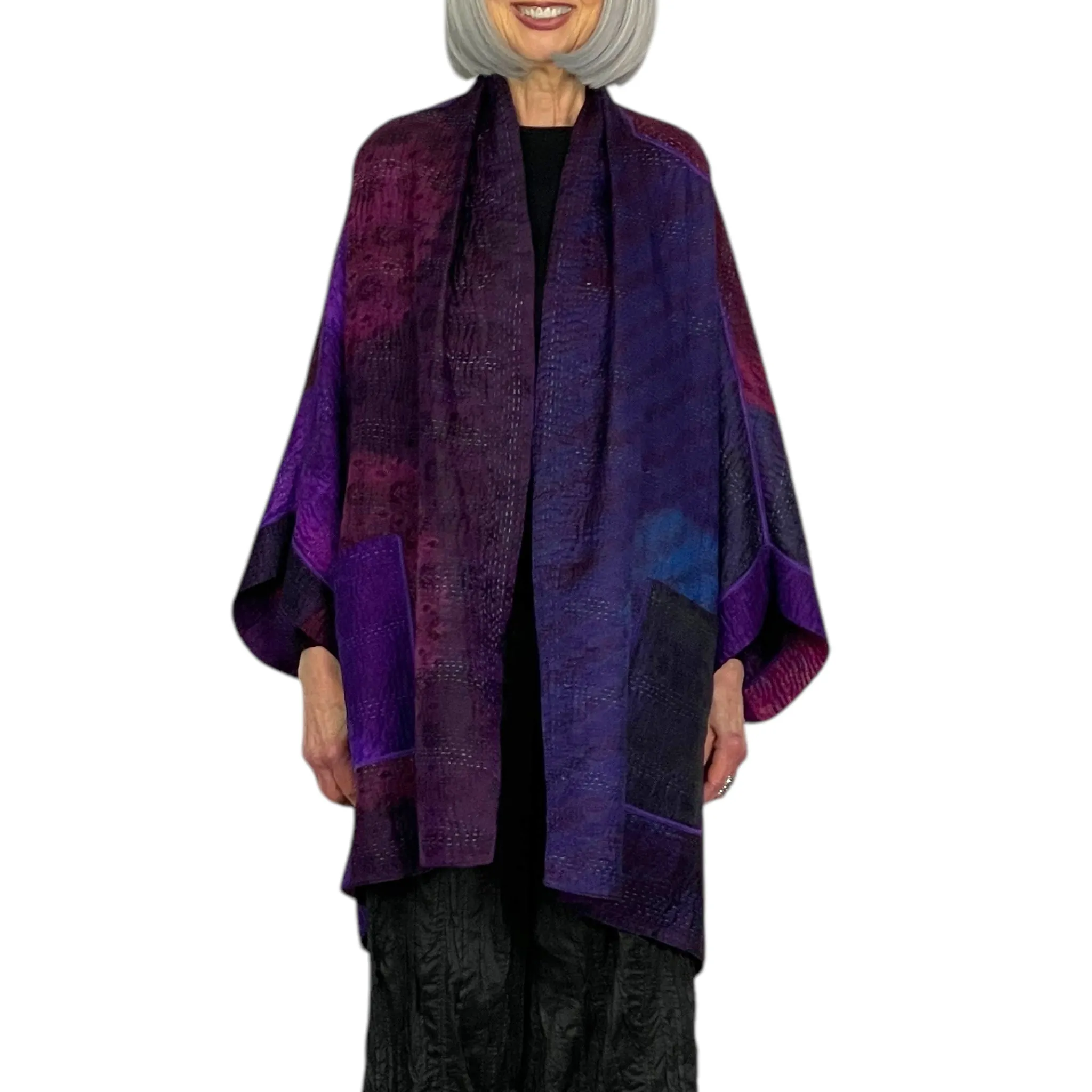 SHIBORI TIE-DYE DOUBLE COLLAR PONCHO