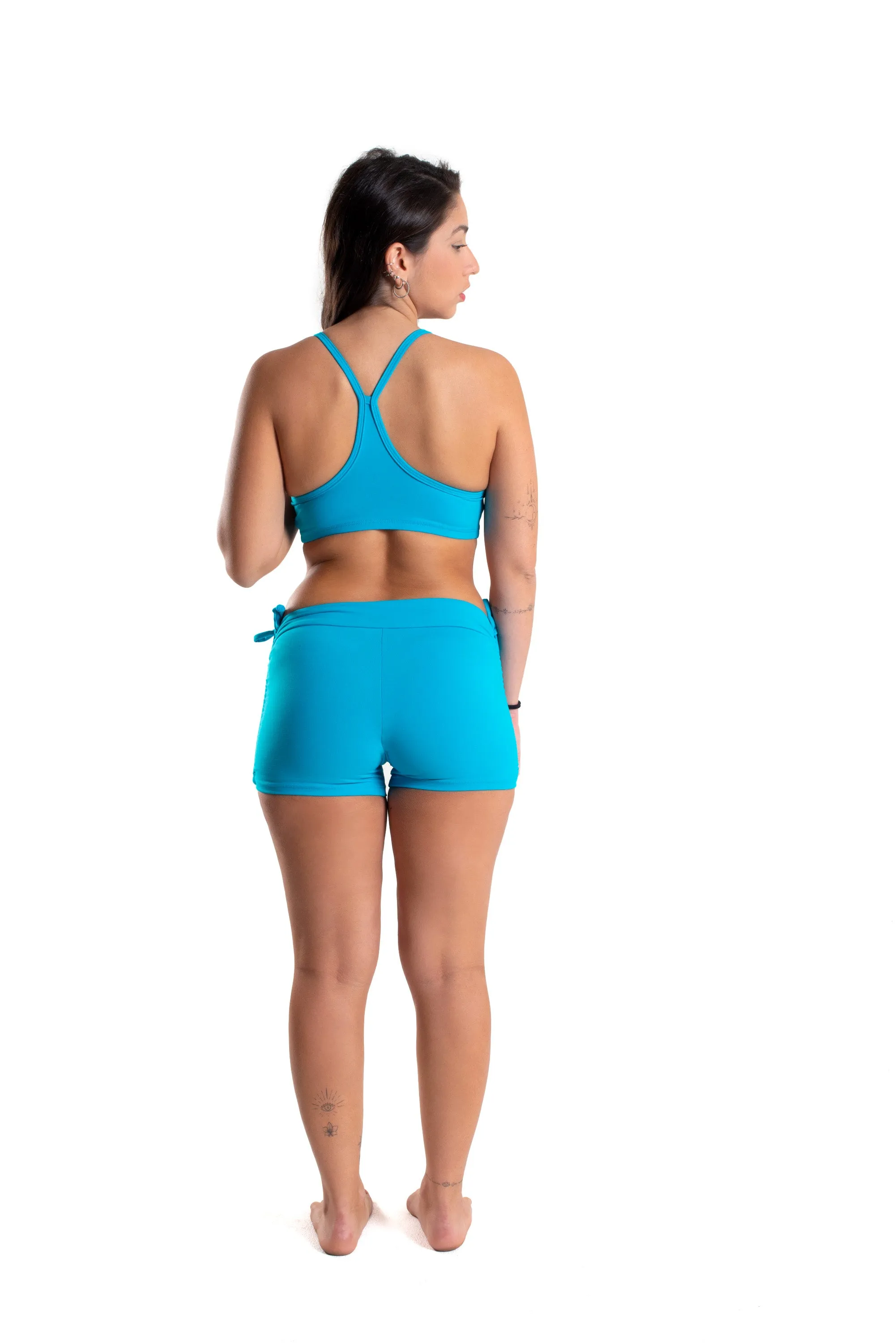 Side String Shorts, Turquoise, Supplex