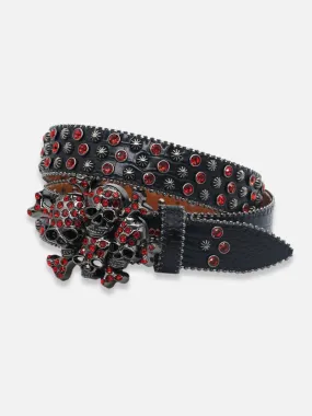 Skull And Crossbones Red Rhinestone Belt