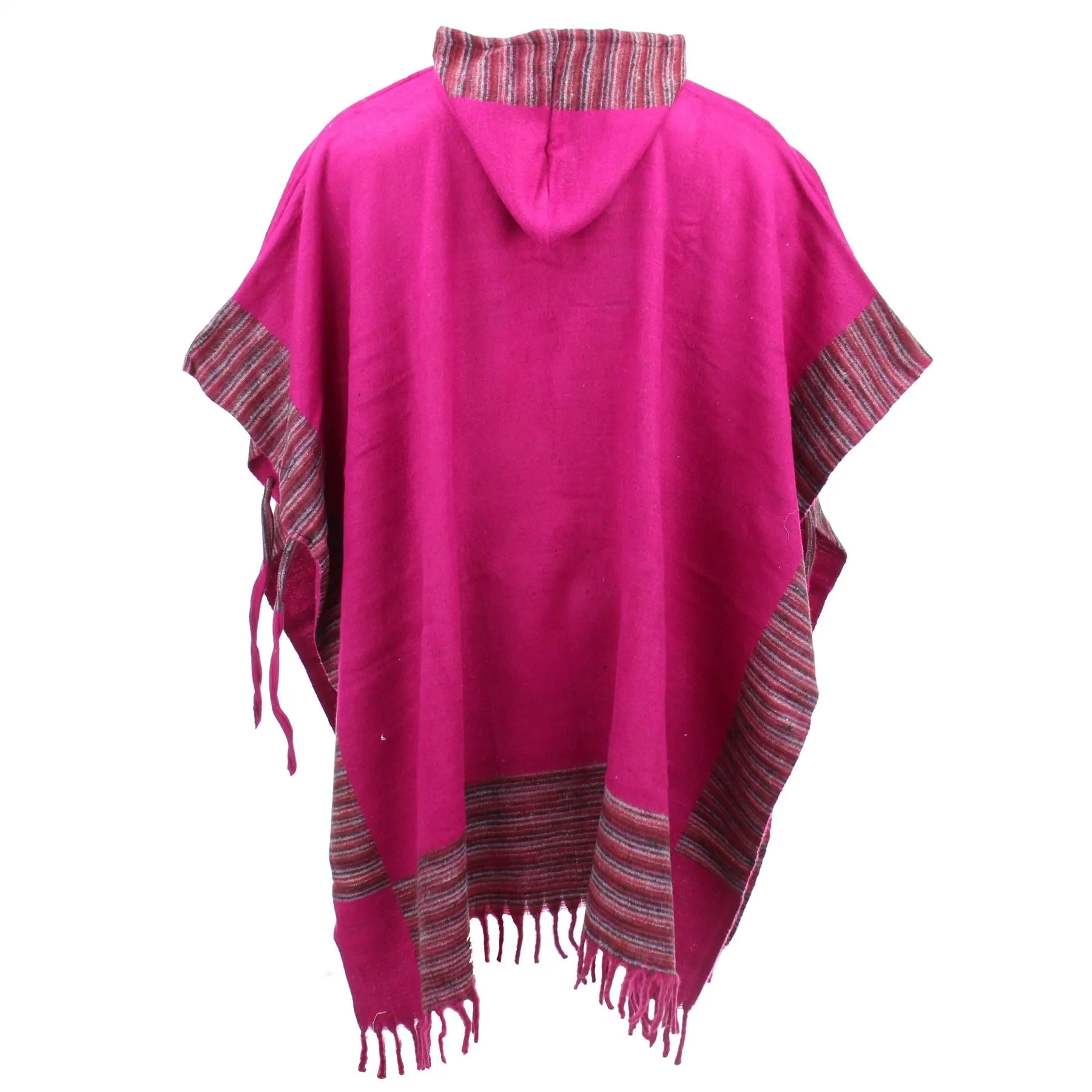 Soft Vegan Wool Hooded Tibet Poncho - Pink & Red Grey