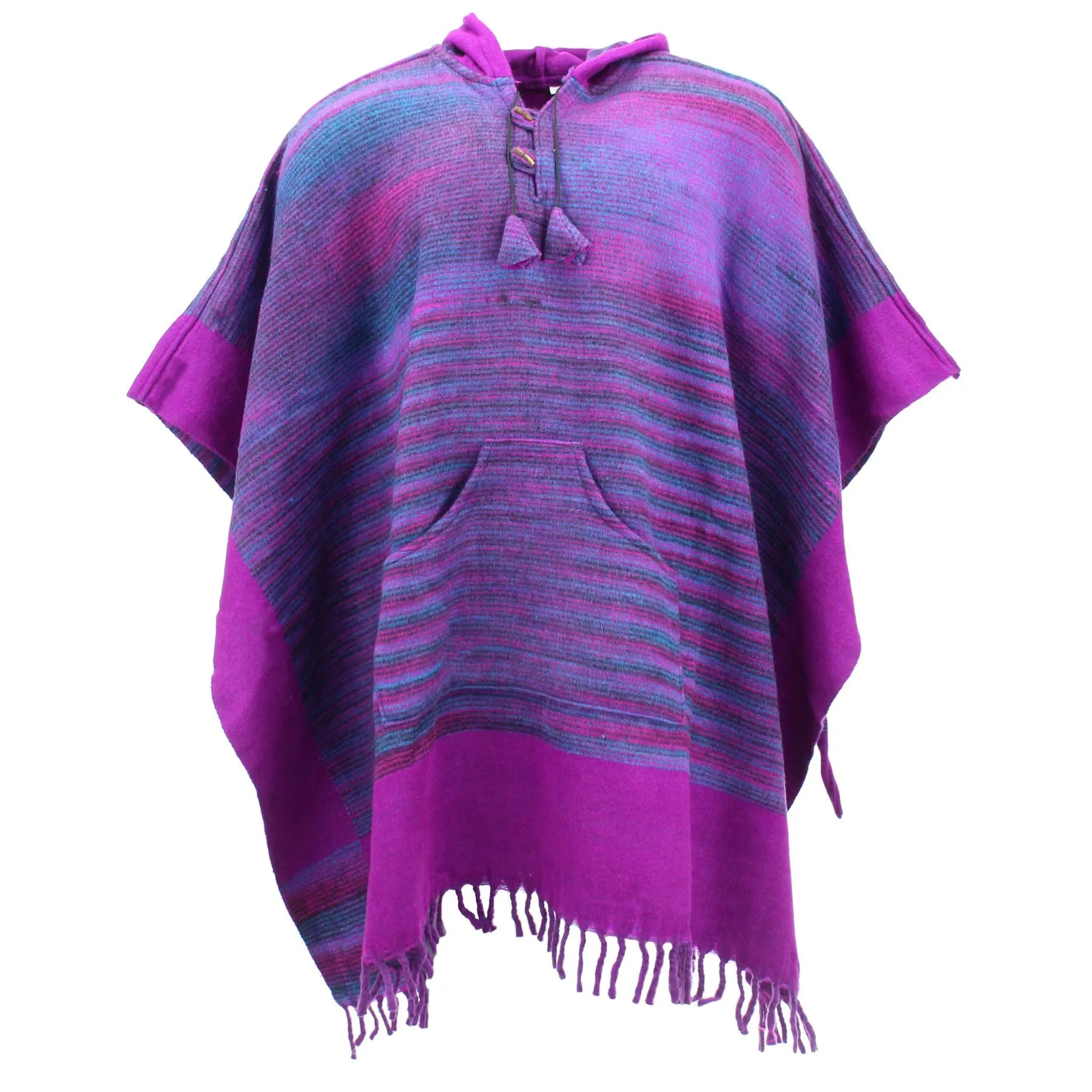 Soft Vegan Wool Hooded Tibet Poncho - Purple & Plum