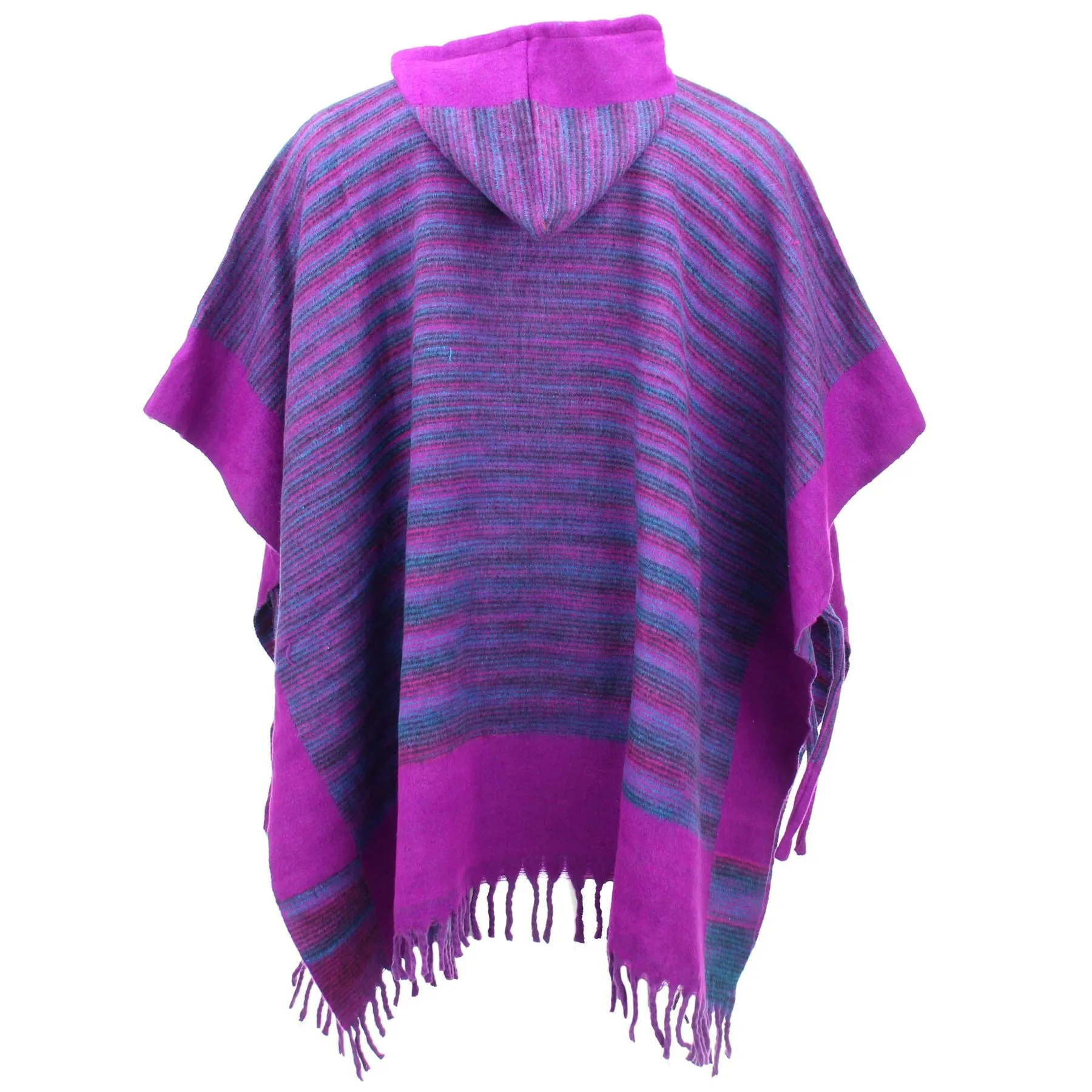 Soft Vegan Wool Hooded Tibet Poncho - Purple & Plum