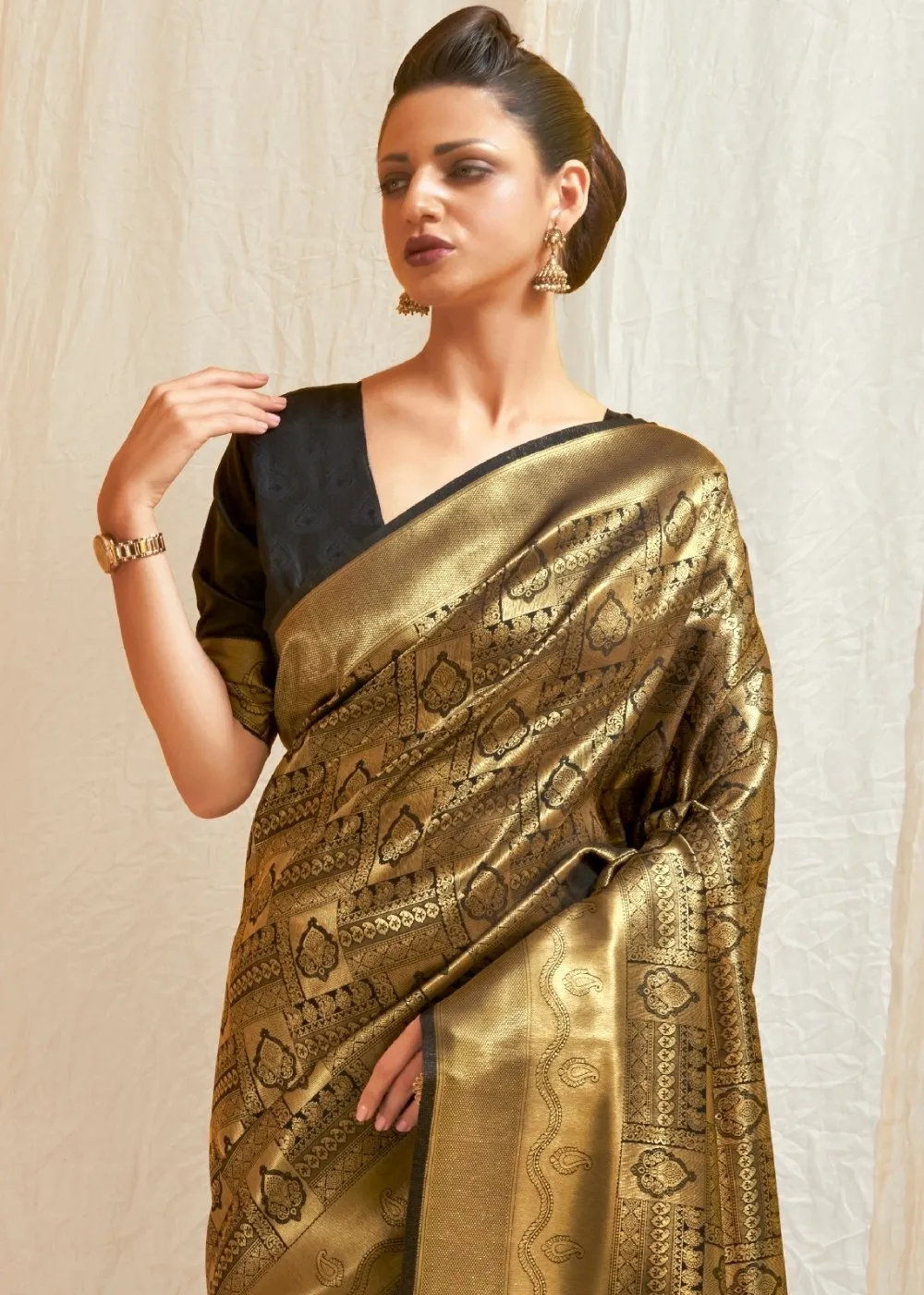 Soot Black & Golden Blend Kanjivaram Silk Saree