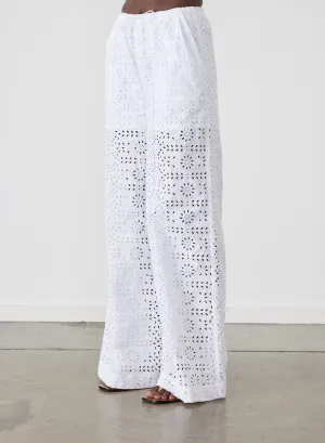 Sophia Organic Cotton Broderie Palazzo Pant | Optical White