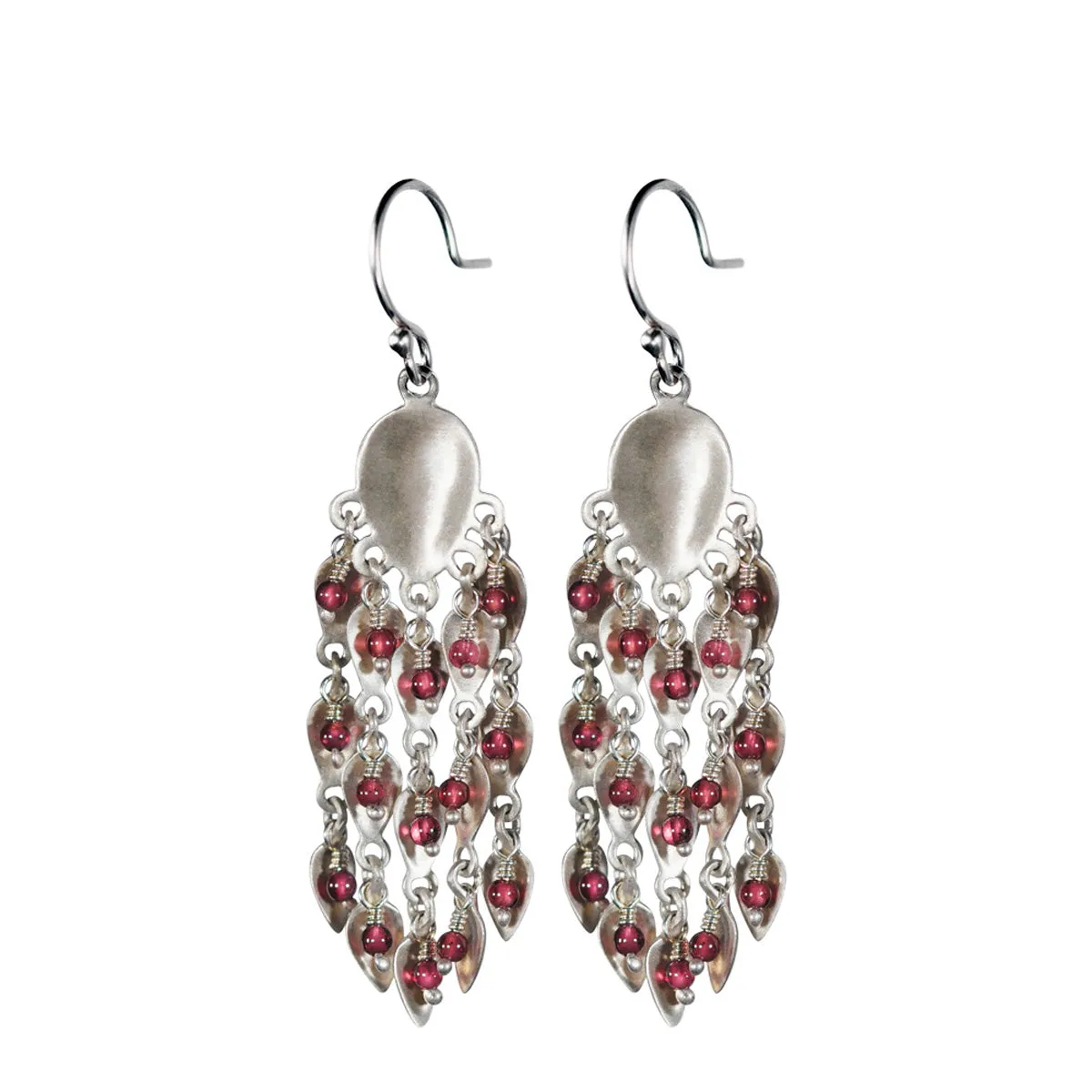 Sterling Silver Long Bindhi Earring with Garnet