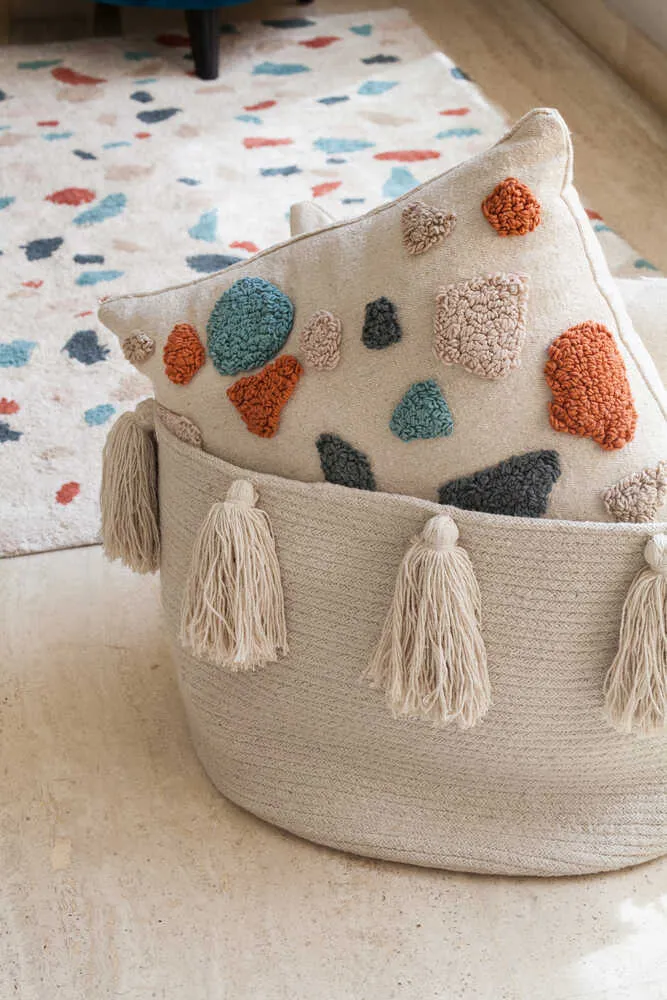 STORAGE BASKET TASSELS NATURAL