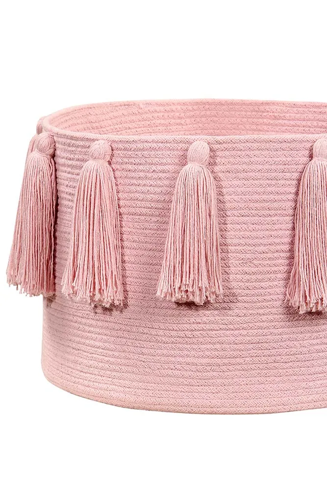 STORAGE BASKET TASSELS PINK