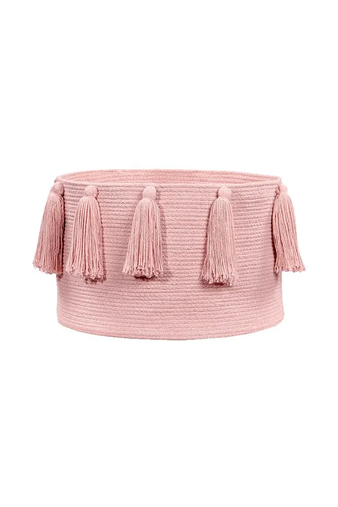 STORAGE BASKET TASSELS PINK