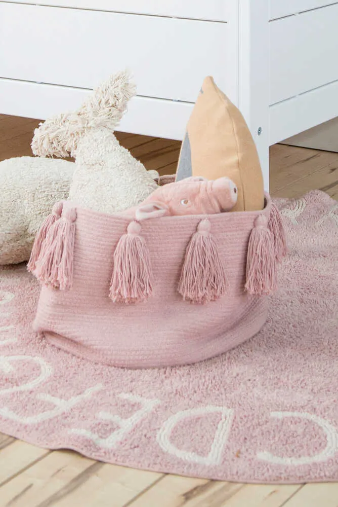 STORAGE BASKET TASSELS PINK