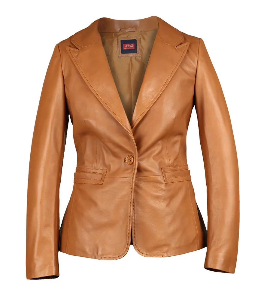 Sylvia Womens  Lambskin Tan Leather Blazer