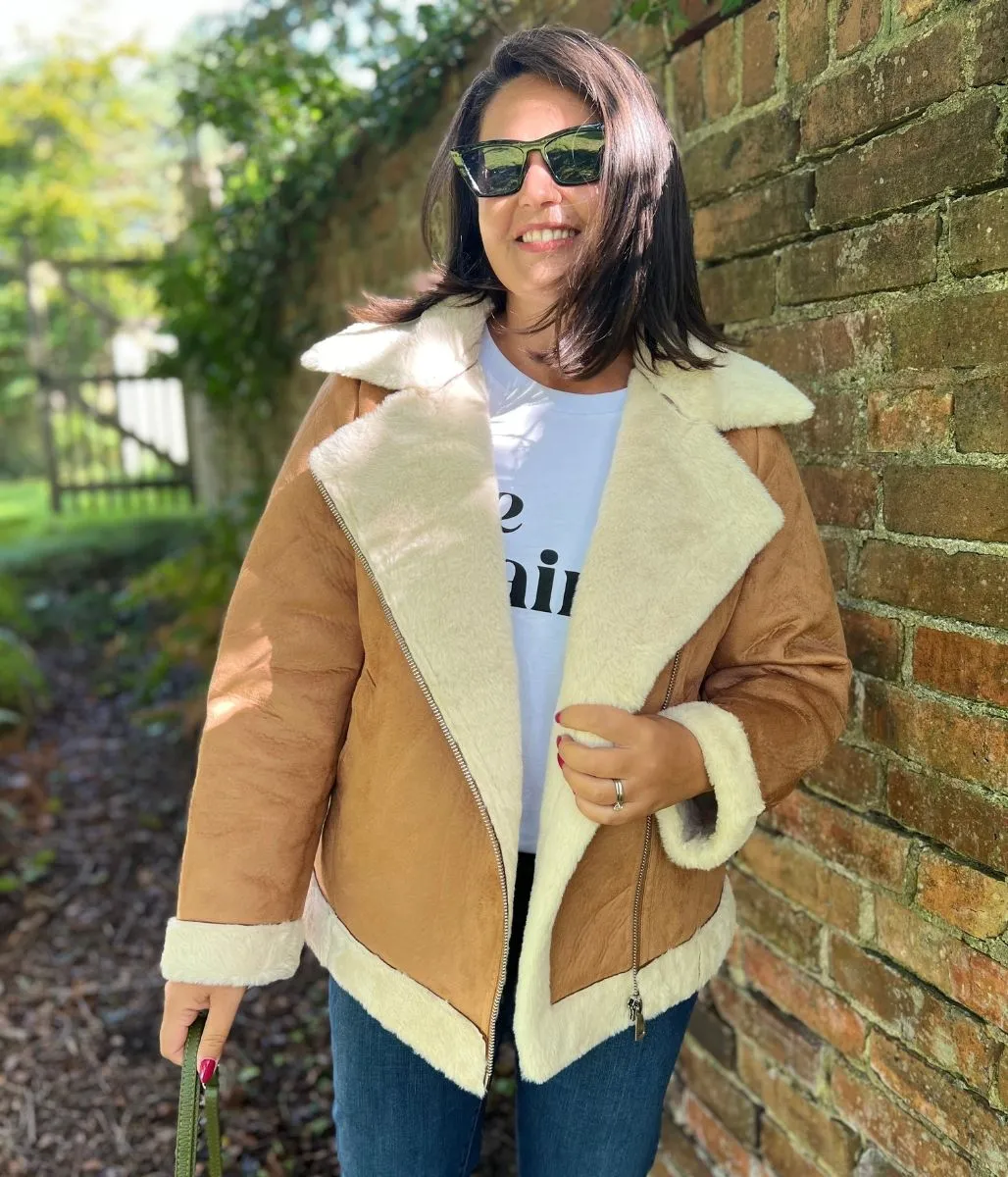 Tan Shannay Aviator Jacket