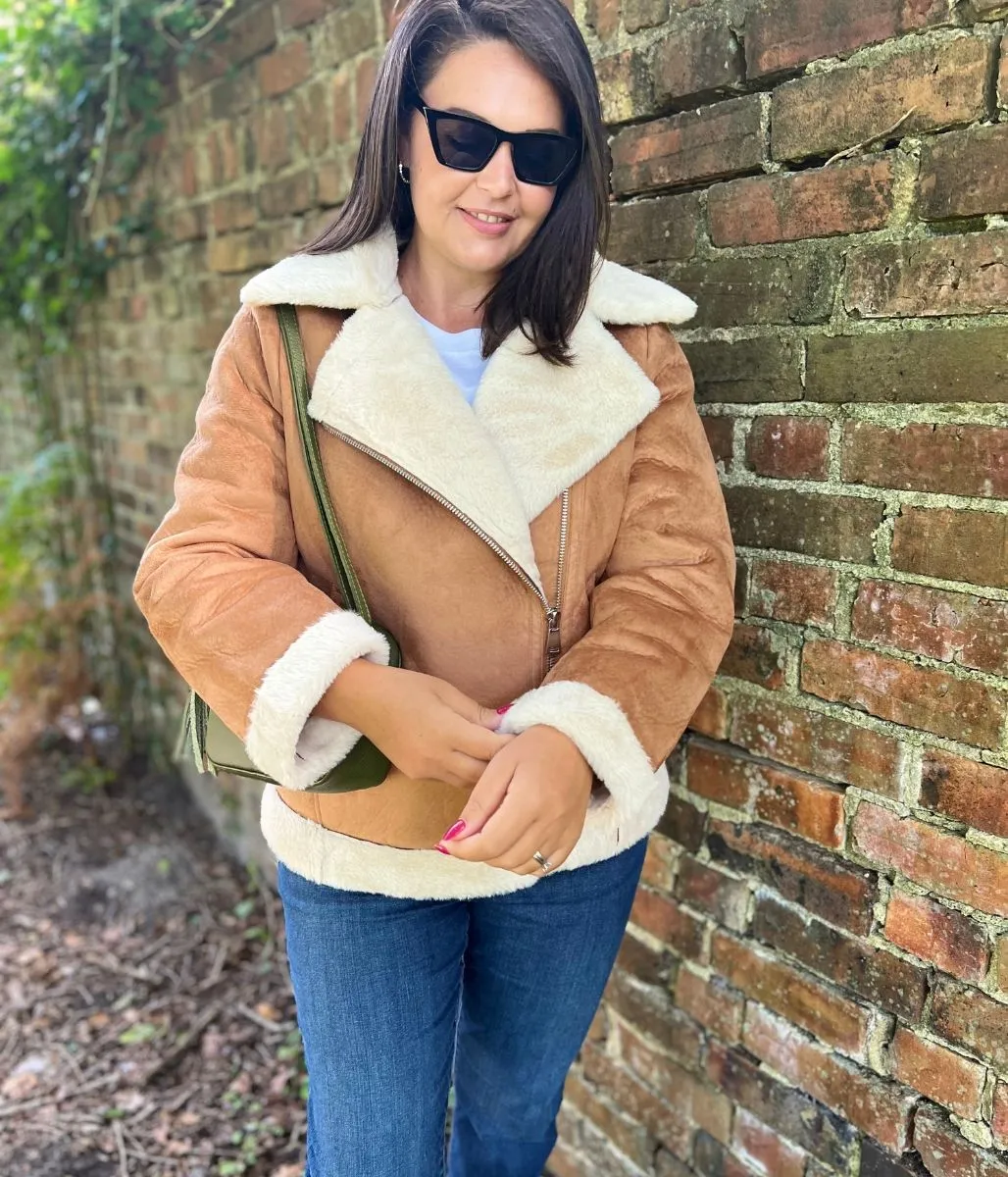 Tan Shannay Aviator Jacket