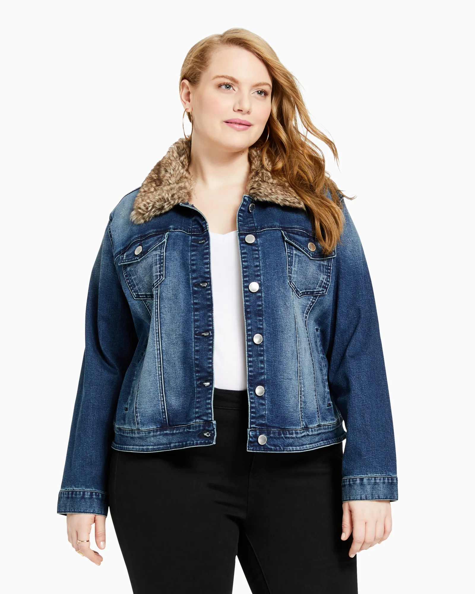 Tarragon Faux Fur Collar Denim Jacket | Dark Wash